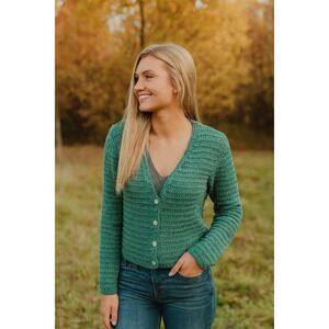 Vince‎ L/G Teal Blue Textured Knit Cotton V-Neck Button Up Cardigan Sweater